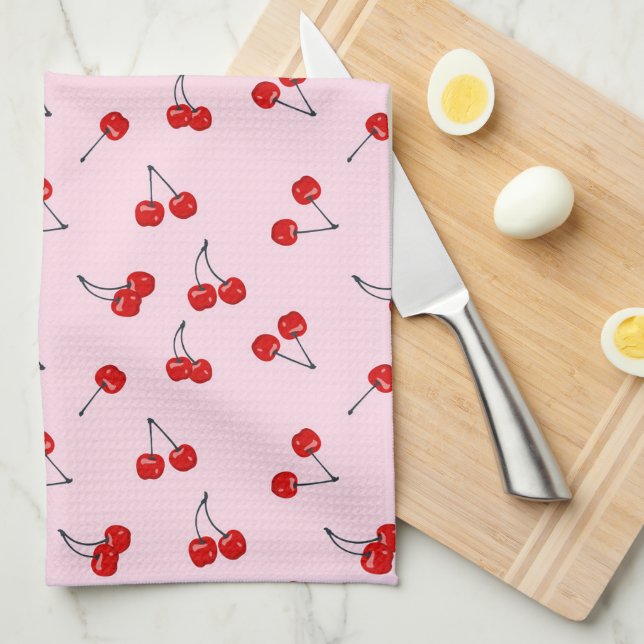 Linge De Cuisine Cerises Anniversaire Douche rose rouge (Quart Plié)