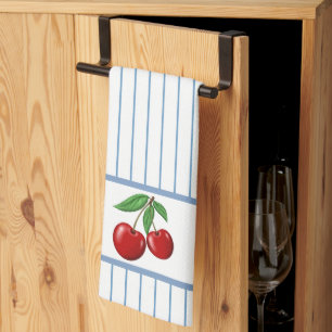 Linge De Cuisine Cerises rouges sur Bleu Motif graphique