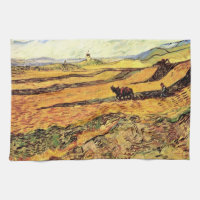 Champ avec laboureur et moulin par Vincent van Gog