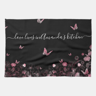Linge De Cuisine Champ de fleurs avec papillons