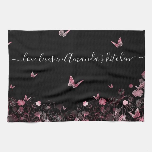 Linge De Cuisine Champ de fleurs avec papillons (Horizontal)