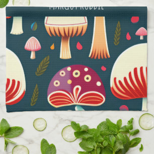 Linge De Cuisine Champignons amusants Rouge Blanc Aquarelle Motif