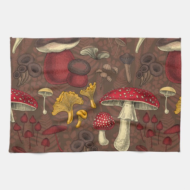 Linge De Cuisine Champignons sauvages sur brun (Horizontal)