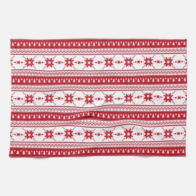 Linge De Cuisine Chandail de Noël rouge Motif inspiré (Horizontal)