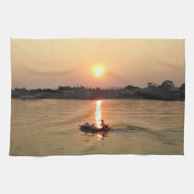 Linge De Cuisine Chao Phraya River Sunset ... Ayutthaya, Thaïlande (Horizontal)
