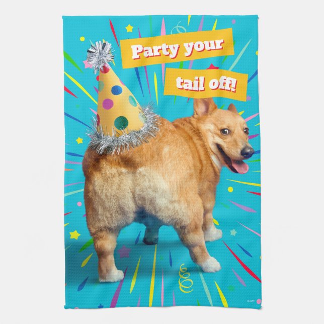 Linge De Cuisine Chapeau d'anniversaire pour derrière de Corgi (Vertical)