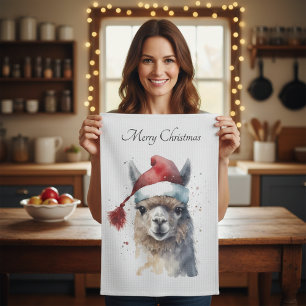 Linge De Cuisine Chapeau de Père Noël à texte personnalisé en aquar