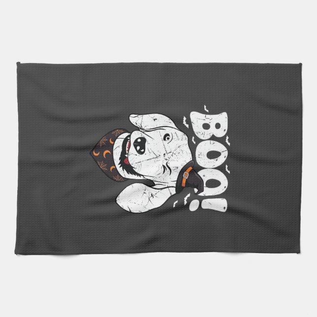 Linge De Cuisine Chapeau de sorcière de chien Halloween Boo Chauves (Horizontal)