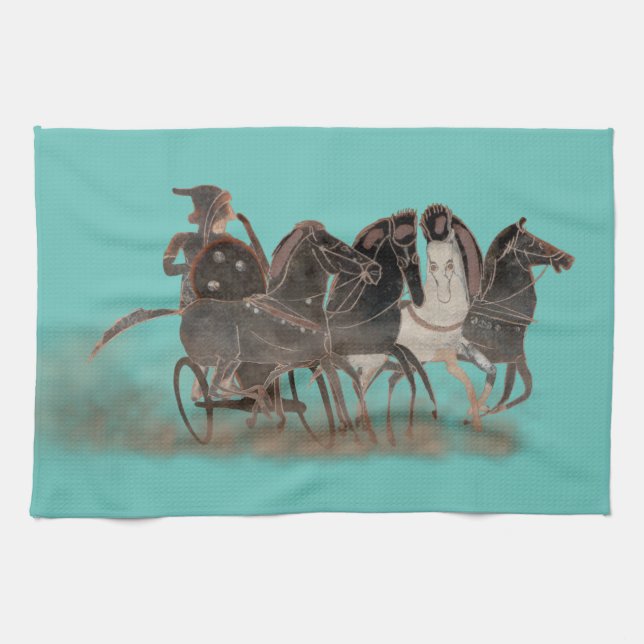 Linge De Cuisine Char grec ancien et chevaux (Horizontal)