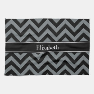 Linge De Cuisine Charbon noir LG noir Chevron Nom noir Monogramme