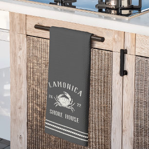 Linge De Cuisine Charbon Rustique Crabe Personnalisé Shore House