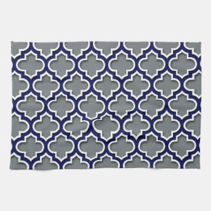 Linge De Cuisine Charcoal Gray Navy White Moroccan Quatrefoil #5DS