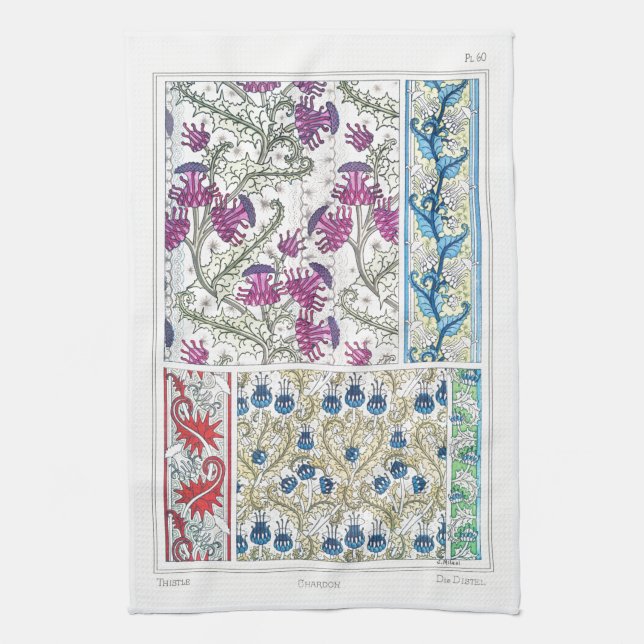 Linge De Cuisine Chardon floral Art nouveau textile art verneuil (Vertical)
