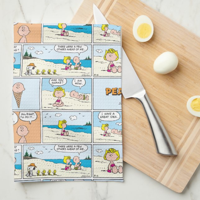 Linge De Cuisine Charlie Brown & Glace Sally À La Plage (Quart Plié)