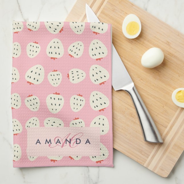 Linge De Cuisine Charmante Motif de fraises Monogrammes Cadeaux (Quart Plié)