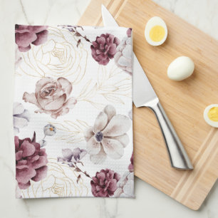 Linge De Cuisine Chasse Automne Gold Burgandy Automne Floral