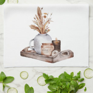Linge De Cuisine Chasse Automne Taupe Pampas Floral