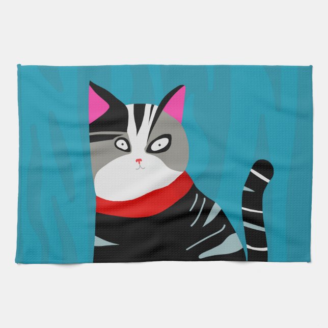 Linge De Cuisine Chat Abstrait (Horizontal)