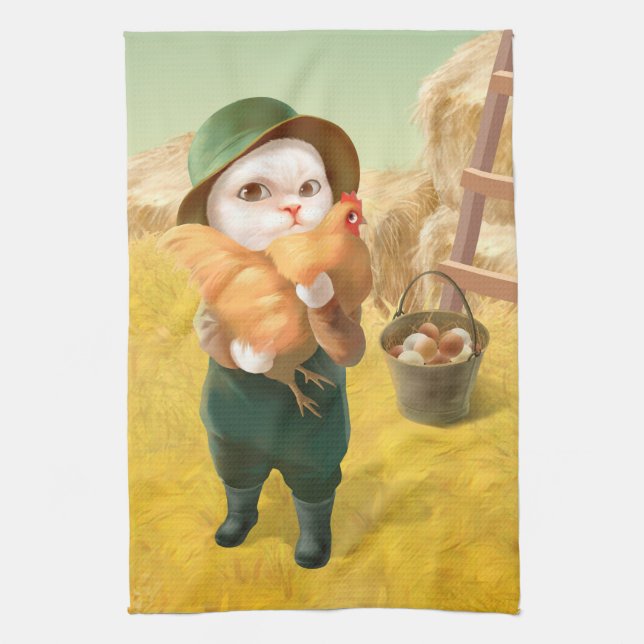 Linge De Cuisine Chat adorable avec Hen à la ferme (Vertical)