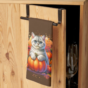 Linge De Cuisine Chat britannique Shorthair avec Citrouille