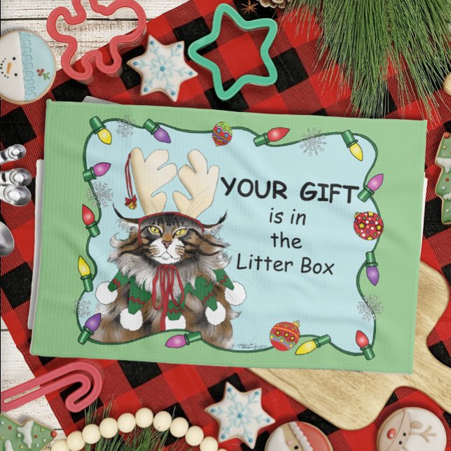 Linge De Cuisine Chat cadeau de Noël Green Funny (Créateur téléchargé)