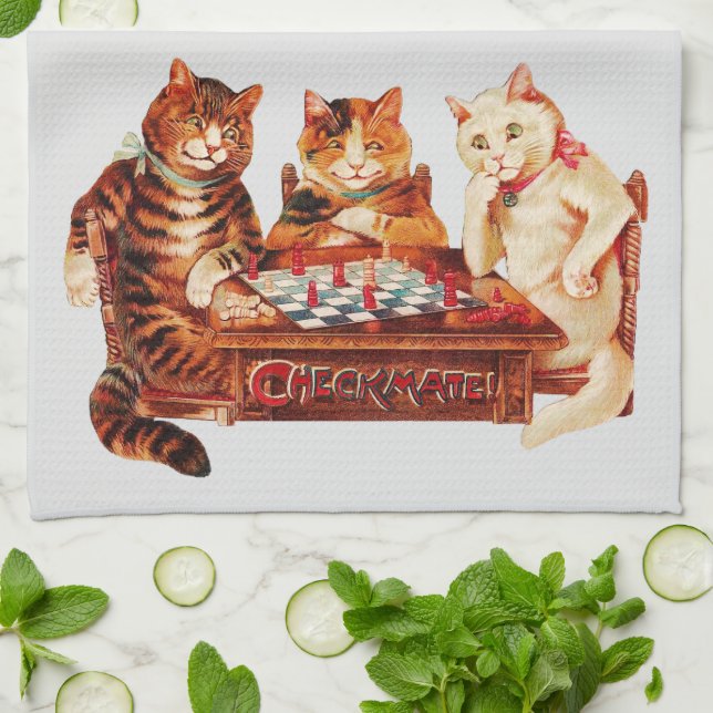 Linge De Cuisine Chat Chess Checkmate Louis Wain (Plié)