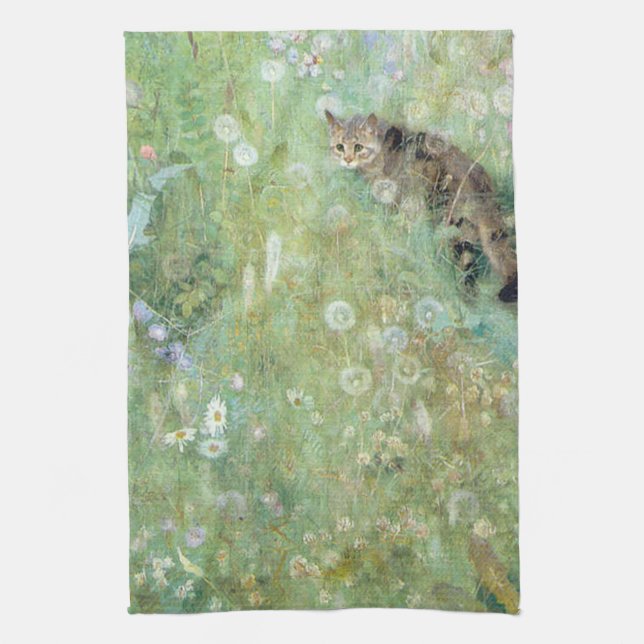 Linge De Cuisine Chat dans la prairie estivale, Bruno Liljefors (Vertical)