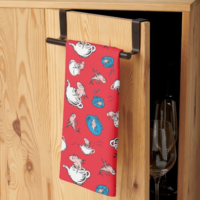 Linge De Cuisine Chat Dans Le Casquette | Le Motif rouge poisson (Pliage en tiers)