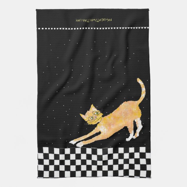 Linge De Cuisine Chat de courbement de gingembre avec des verres (Vertical)