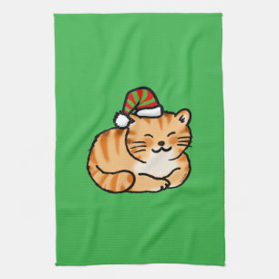 Linge De Cuisine Chat de Noël Festif - Joli Chat avec Chapeau de Pè