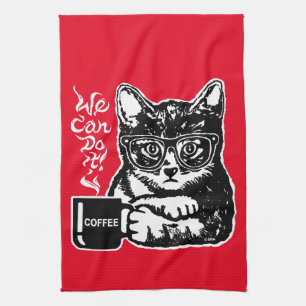 Linge De Cuisine Chat drôle motivé par le café