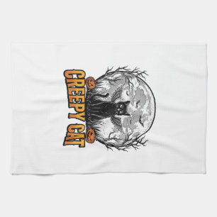 Linge De Cuisine Chat effrayant Halloween Dessin de gravure vintage