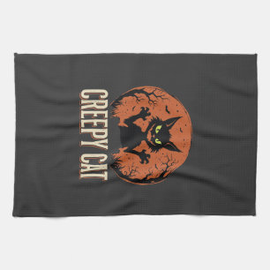 Linge De Cuisine Chat effrayant Halloween Graphique de lune vintage