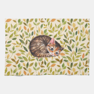 Linge De Cuisine Chat endormi, arrière - plan floral