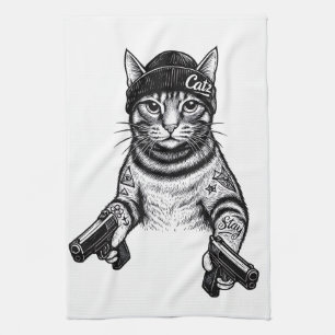 Linge De Cuisine Chat Gangster Tatoué Art Kitty Streetwear Cool
