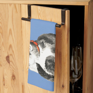 Linge De Cuisine Chat japonais couché noir et blanc