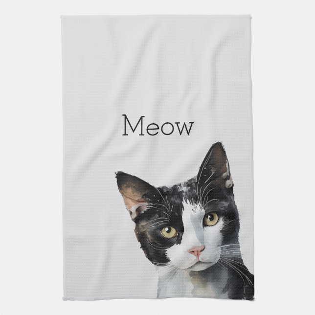 Linge De Cuisine Chat Kitty blanc gris noir (Vertical)