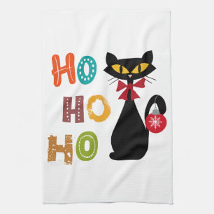 Linge De Cuisine Chat noir avec design de texte Ho Ho Ho
