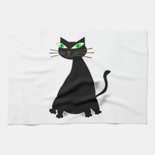 Linge De Cuisine Chat noir gras aux yeux verts