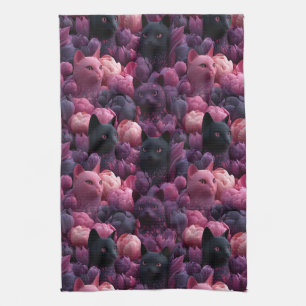 Linge De Cuisine Chat noir surréaliste et motif floral de pivoine r