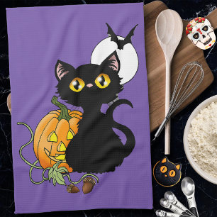 Linge De Cuisine Chat noir violet Citrouille d'Halloween
