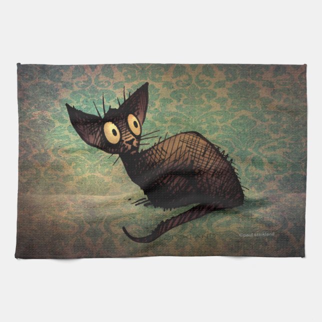 Linge De Cuisine Chat oriental noir mignon (Horizontal)