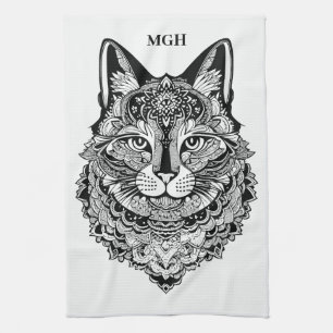 Linge De Cuisine Chat ornemental Monogramme personnalisé
