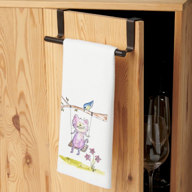 Linge De Cuisine Chat rose blanc mignon à la couture (Pliage en tiers)