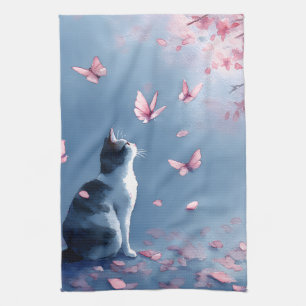 Linge De Cuisine Chat Sakura et Papillons (4)