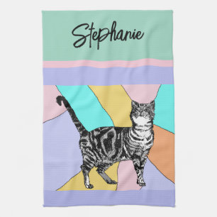 Linge De Cuisine Chat Tabby Pastel Chats Femme Pastel Couleurs
