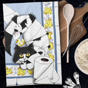Linge De Cuisine Chat Tuxedo Joueur Papier Toilette Chaos Bleu Jaun