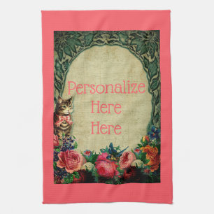 Linge De Cuisine Chat victorien et partition rose floral vintage