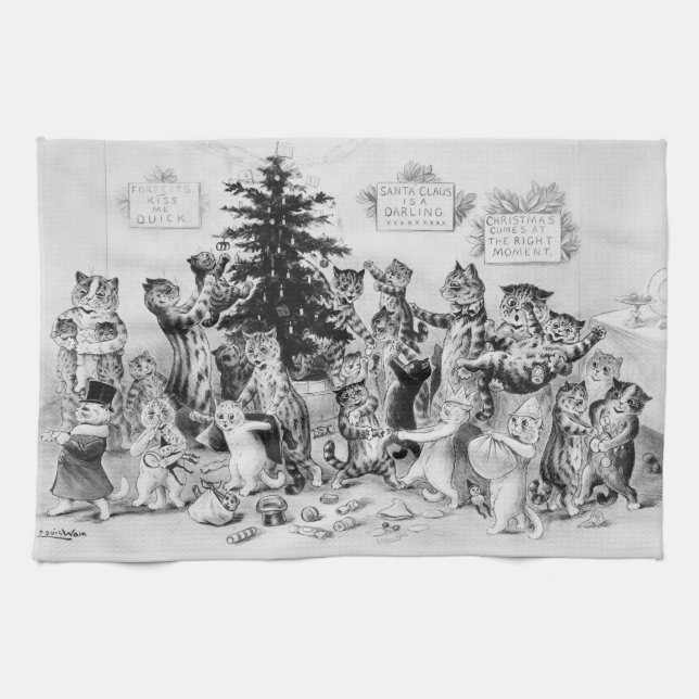 Linge De Cuisine Chats à Noël Louis Wain (Horizontal)