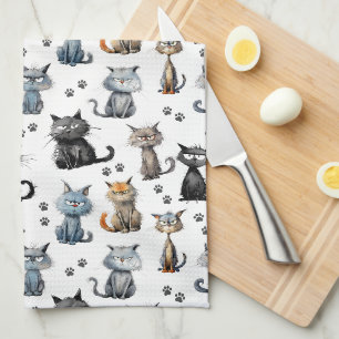 Linge De Cuisine Chats avec Visages Scowling et Empreintes de patte